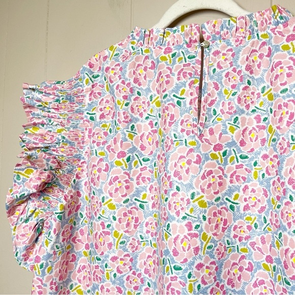 JODIFL Flutter Sleeve Top 3X pink floral ruffle blouse boxy high neck plus size - Picture 6 of 12